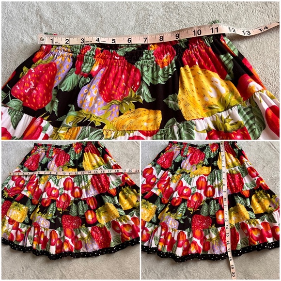 Vintage 90s Mod Retro Faith Strawberry Cherry Fruit Print Polka Dot Mini Skirt - Picture 11 of 11